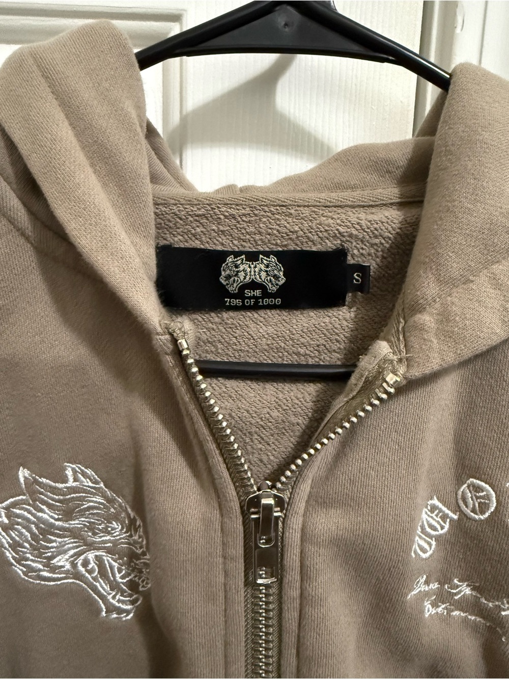Darc Sport Taupe Hooded Zip Jacket with White Wolf Embroidery - Picture 2 of 3